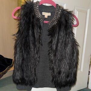 Michael Michael Kors Faux Black/Grey Vest with Chain Detail- small